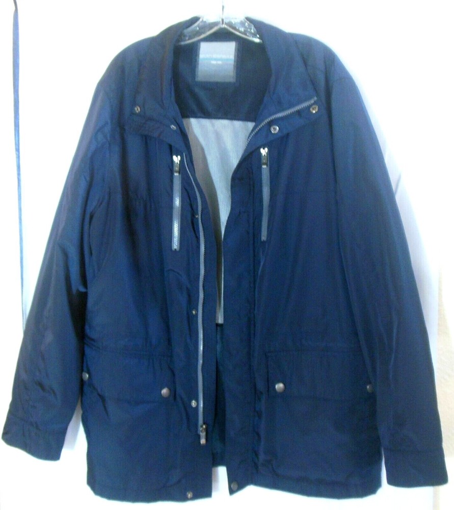 Weatherproof Windbreaker L Navy Blue Full Zip & Snap Mesh Lined Drawstring EUC