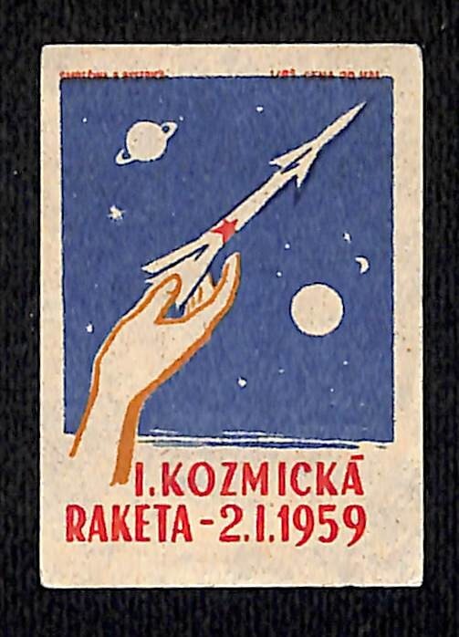 Vintage Matchbox Label Rocket Space Program Kozmicka Raketa c1959