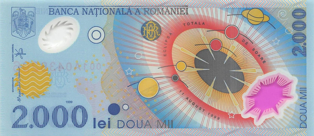 Romania  2.000  2000  Series 001A  Millennium Eclipse Uncirculated Banknote Zi2