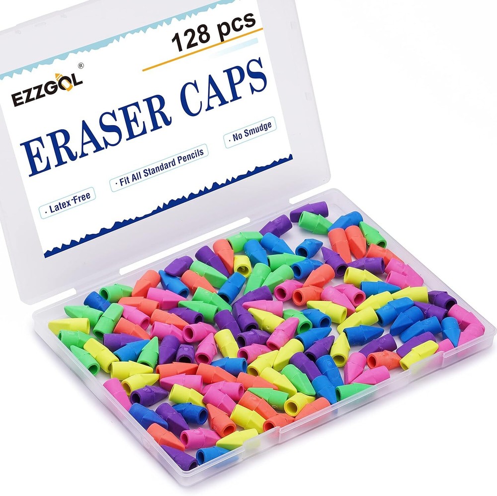 Pencil Erasers Caps Bulk, Ezzgol 128 Pcs Top Cap, 6 6 Colors