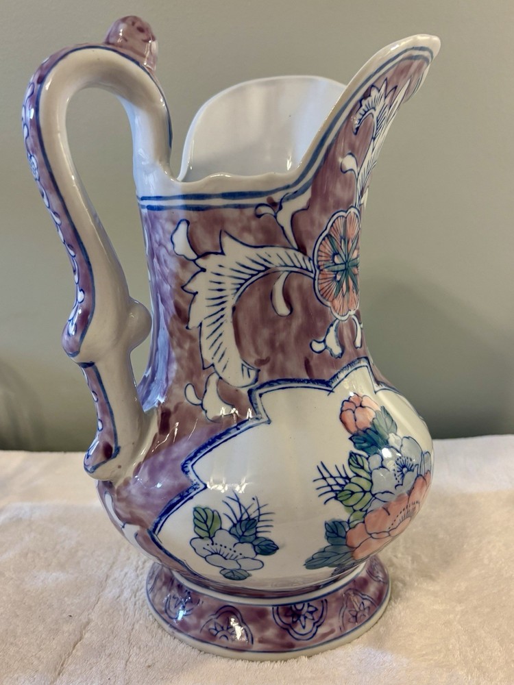 VTG Handpainted Water Pitcher 12.75” Tall.