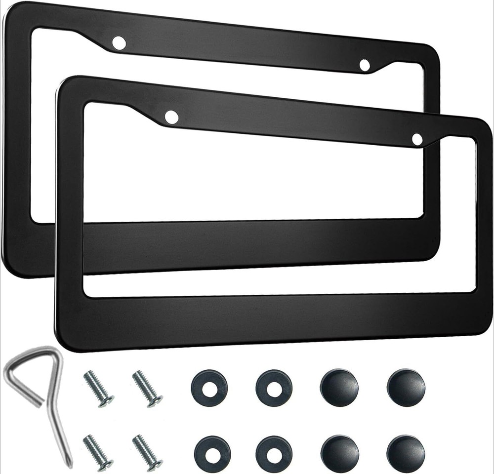 2PCS 2 holes matte black license plate frame solid stainless steel black