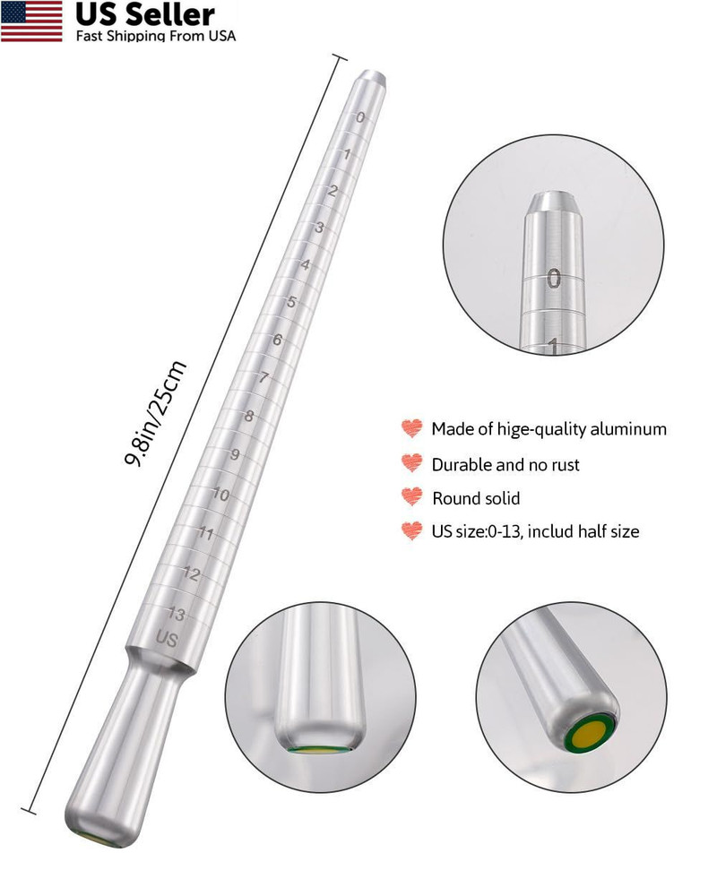 Meowoo Ring Sizer Mandrel, Solid Aluminum Mandrel for Measurer and black