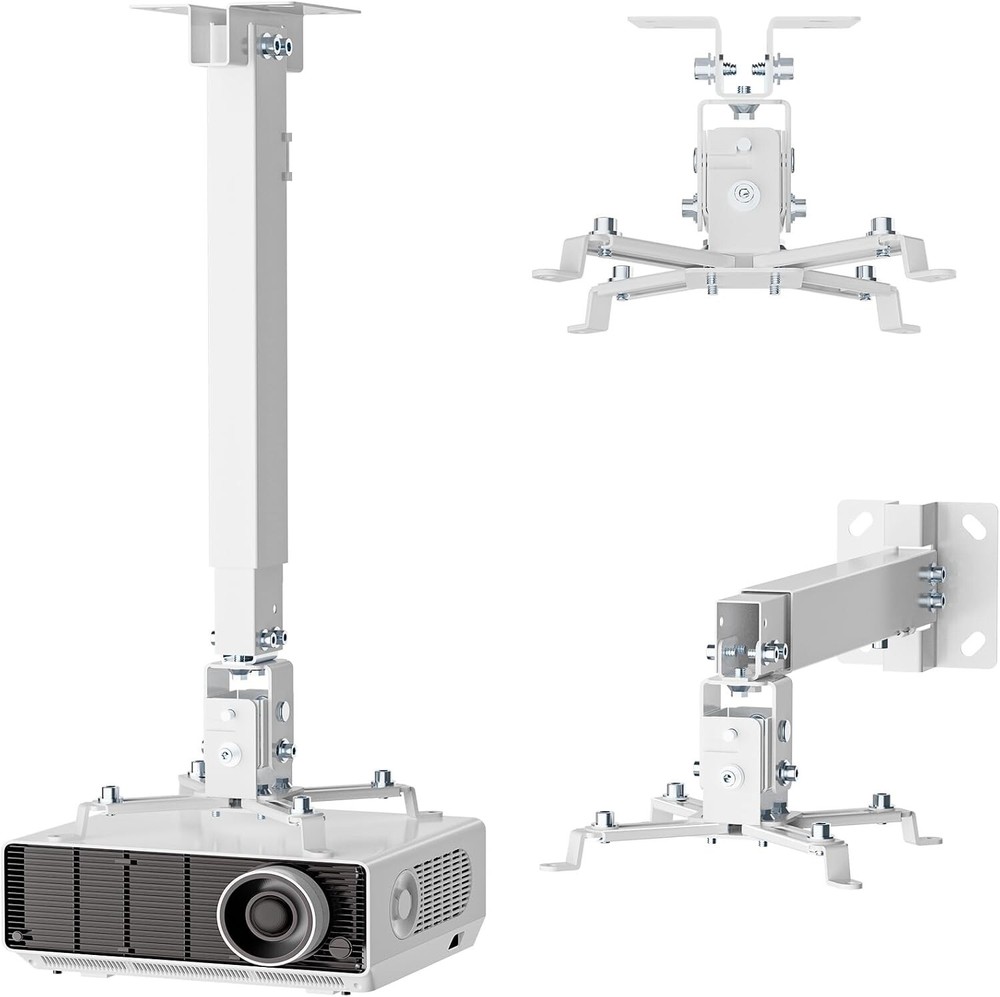 WALI Projector Mount Ceiling/Wall Universal 3-in-1 Bracket Extension Pole White