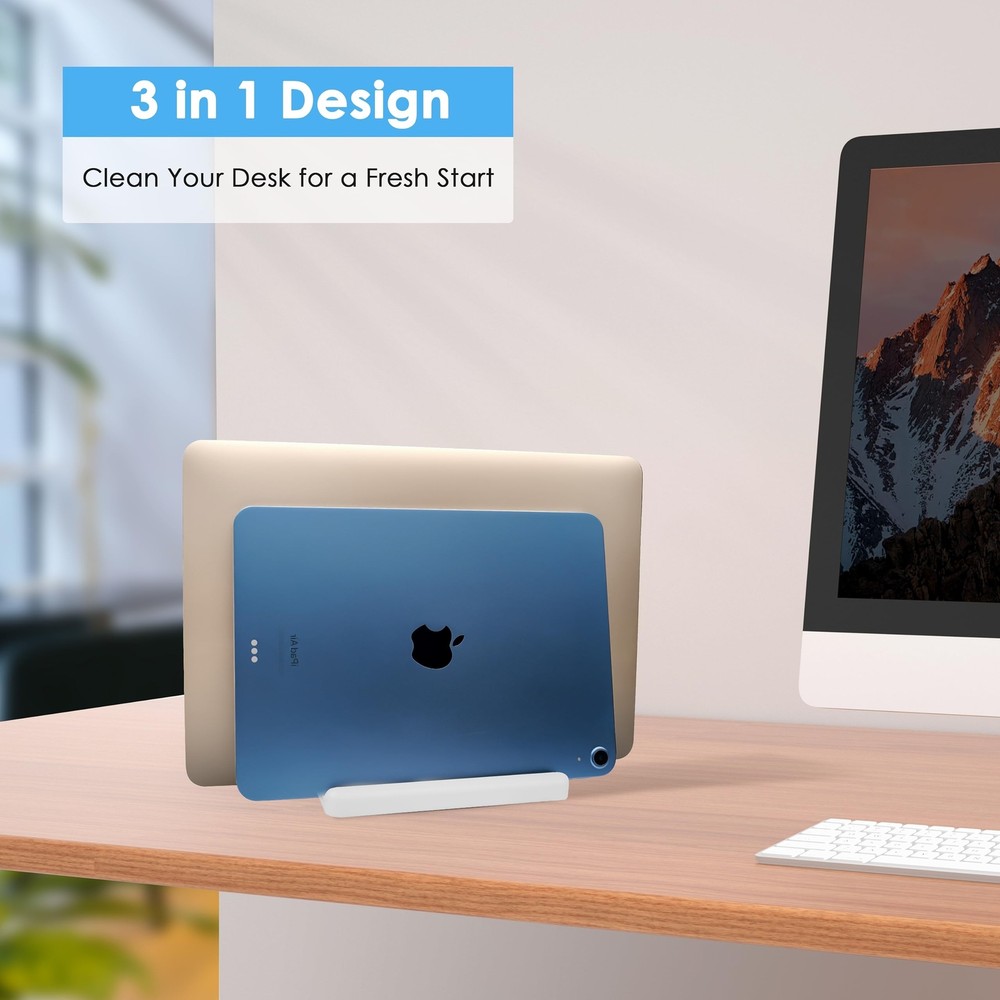 Vertical Laptop Stand [New Version: Two More Rubber Pads & Hex Key Storable D...