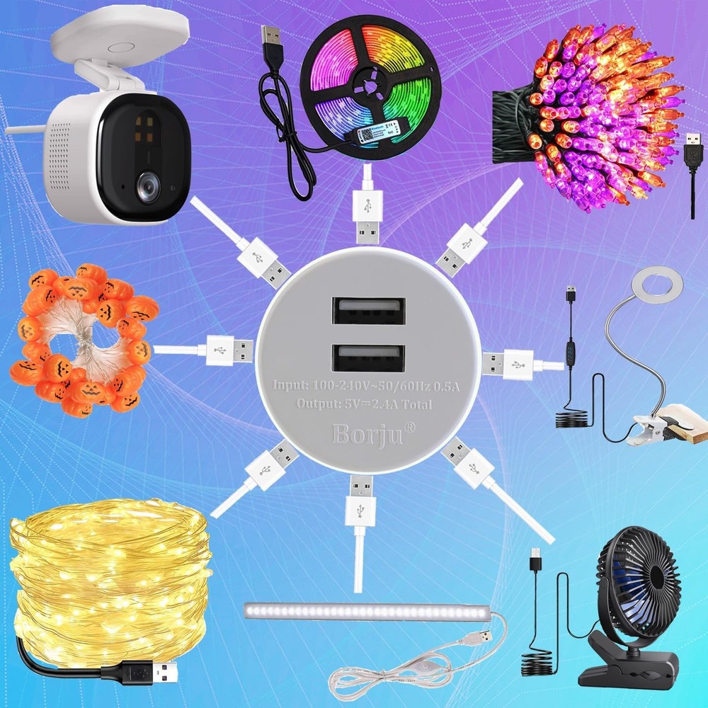 Borju Light Socket USB Adapter for Decorative Lights,Lighting,Security White