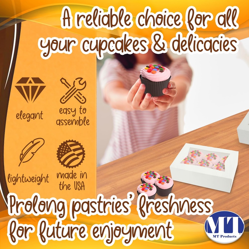 Cupcake Boxes 8" x 5.75" x 2.5" - Auto Pop-Up Bakery Boxes with Window (Pack ...