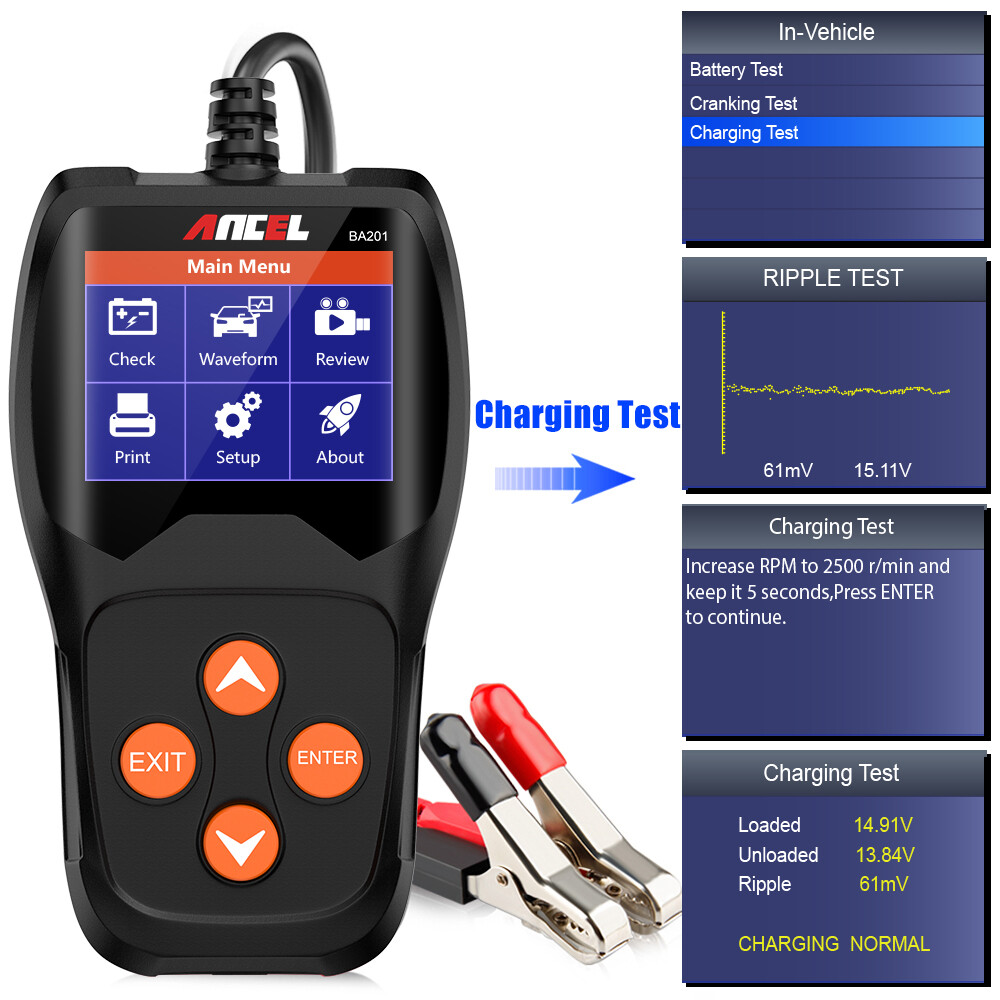 12V Car Battery Tester Analyzer 100-2000CCA Loading Quick Cranking Charging Tool