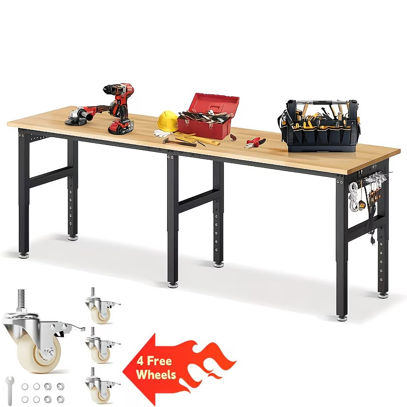 96”Adjustable Work Bench, 5000 LBS Capacity Heavy Duty Workbench with Power Outl