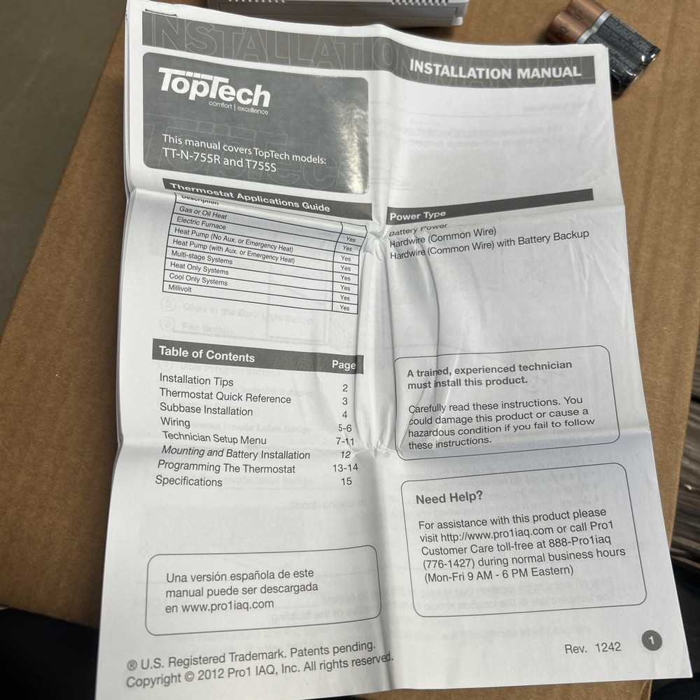 TopTech TT-S-755R Programmable Universal Thermostat - 2H/2C 3H/2C