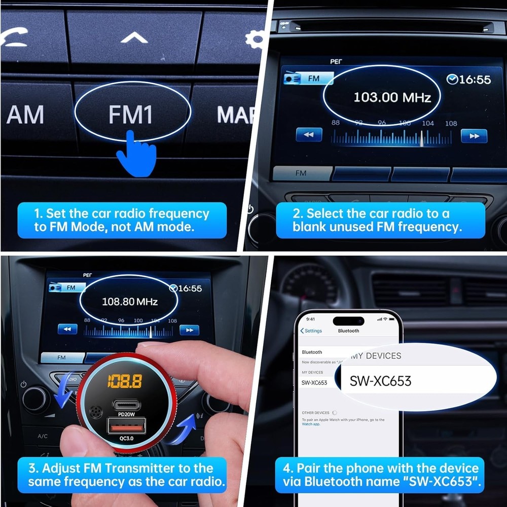 Transmisor FM Bluetooth 5.4 para coche