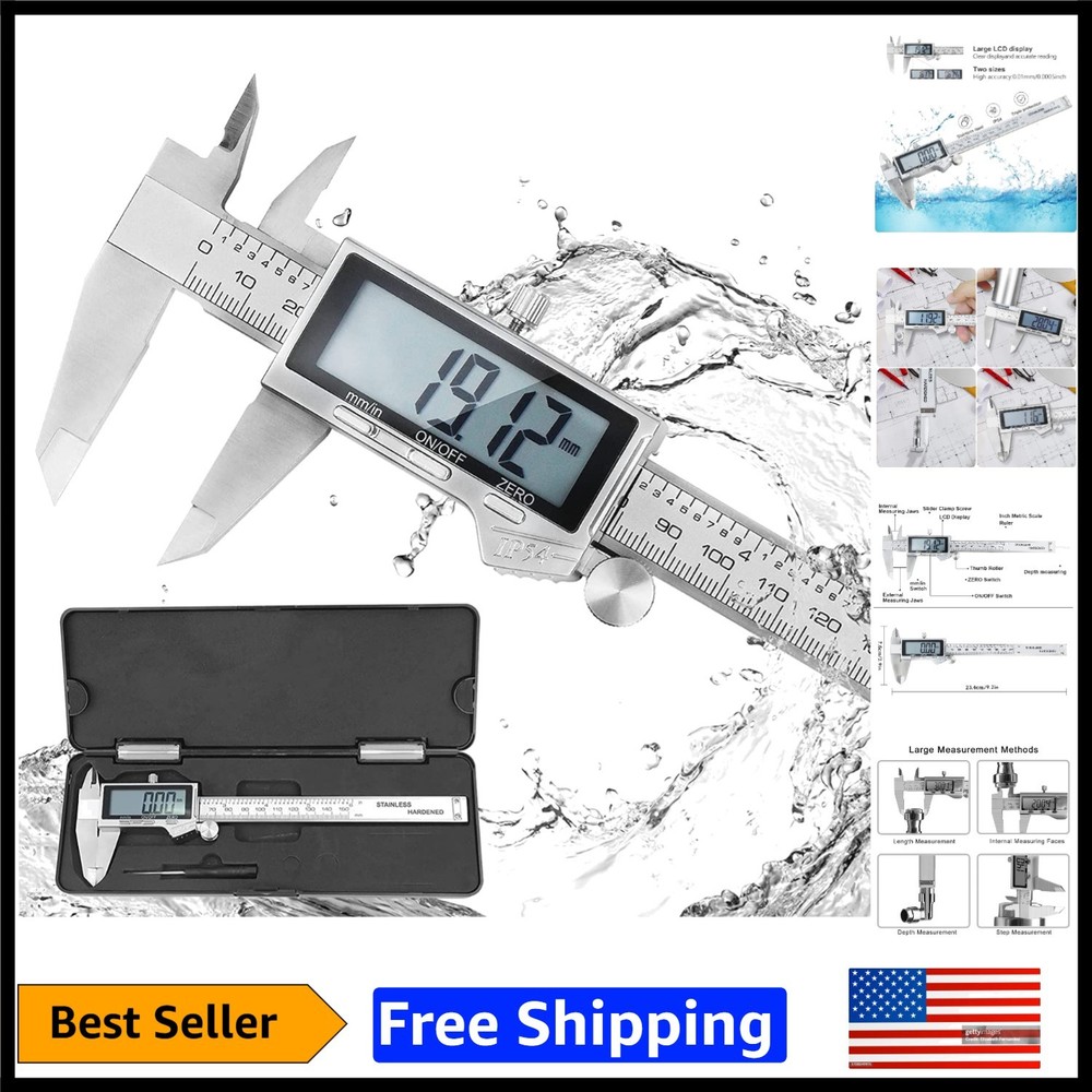 Durable Waterproof Digital Caliper - Huge LCD, Inch/mm Conversion, 150mm Range