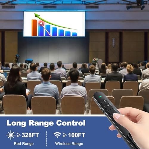 10 Pack Wireless Presentation Clicker with Volume Control, RF 2.4GHz for PowerPo