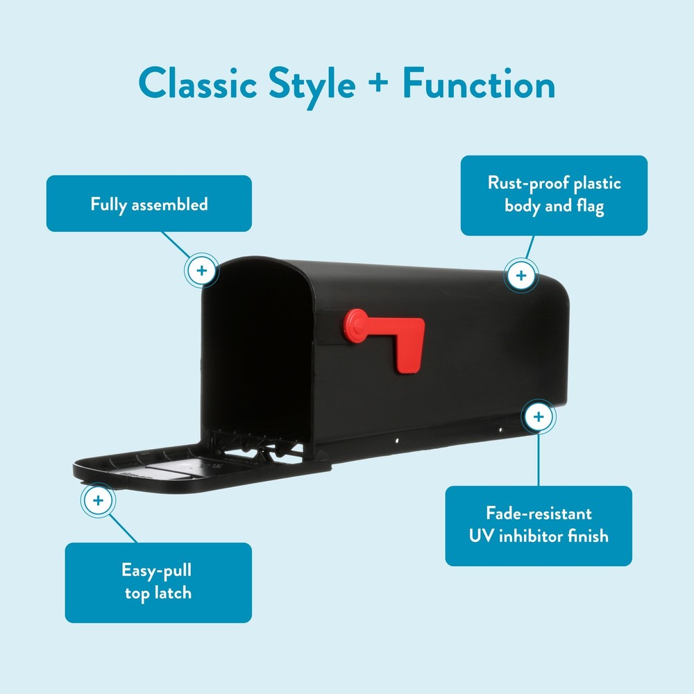 Parsons Medium Capacity, Plastic Post Mount Mailbox, Black