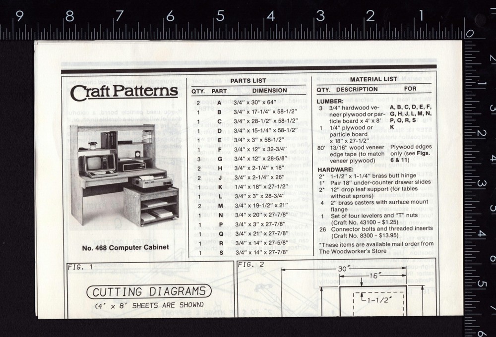 Craft Patterns #468 Computer Cabinet Desk Neely Hall Woodworking Plans
