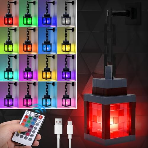 Pixelated Lantern Night Light - 16 Colors LED Touch Light with Remote Control,