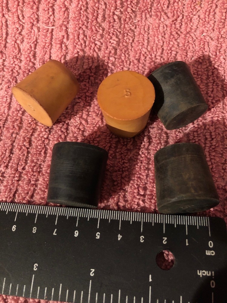 5 NEW Old Stock -Solid #5 laboratory rubber stoppers-EPDM tapered rubber plug