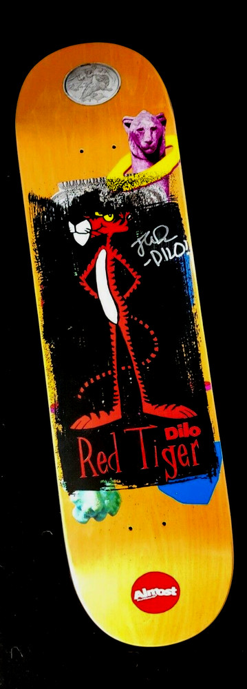 John Dilo Signed Red Tiger x Almost Autograph Skateboard Auto 8.125" Deck