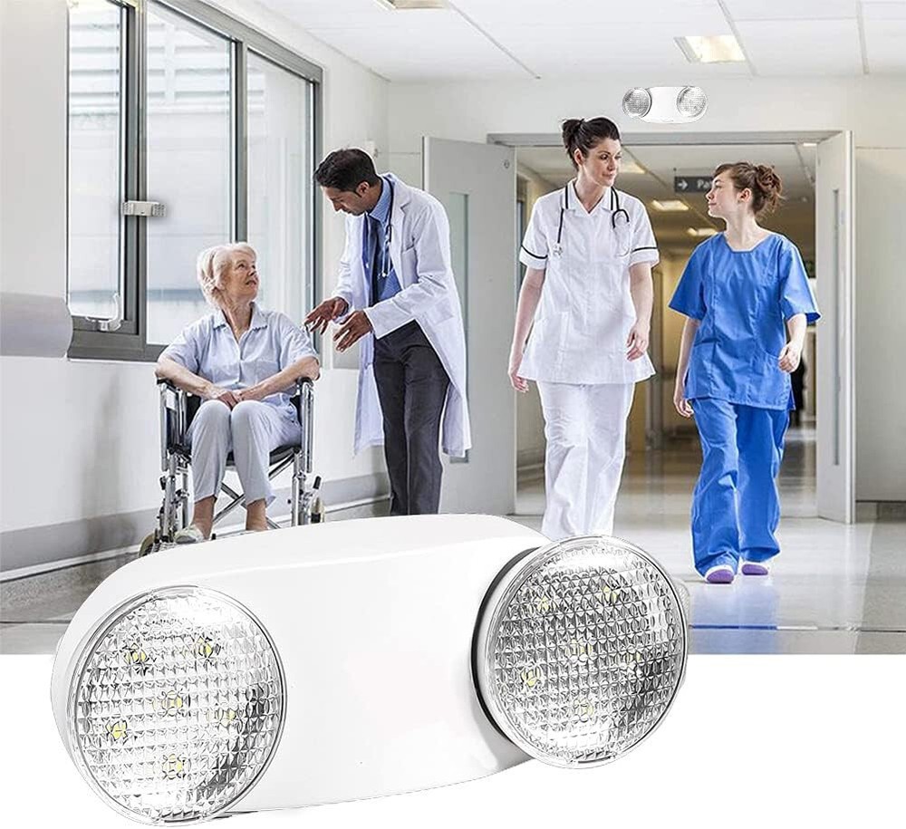LED Emergency Exit Light Adjustable Dual Head Lamp with Battery Backup UL