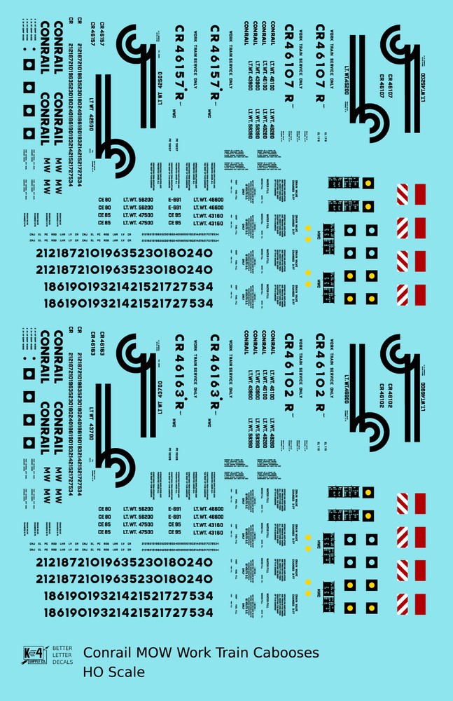 K4 HO Scale Decals Conrail MOW Work Train Caboose Black