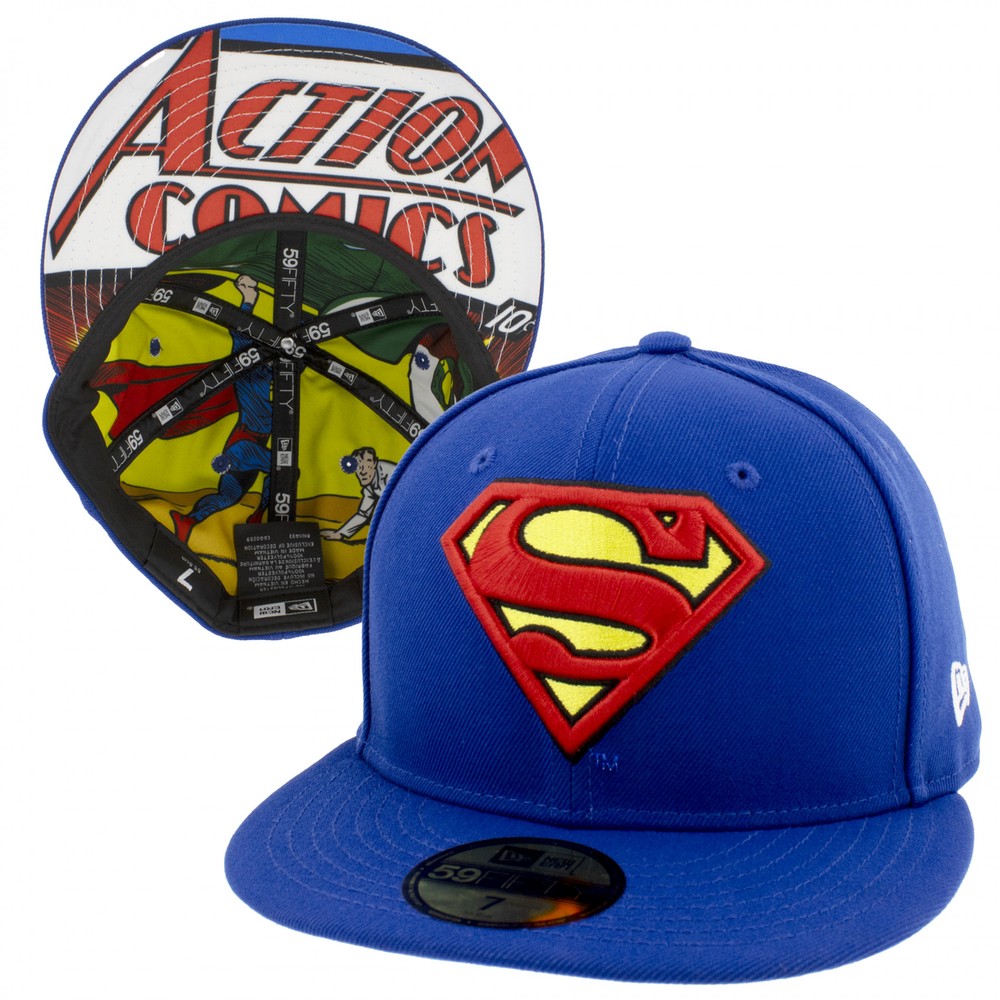 Superman Action Comics #1 Underside Print New Era 59Fifty Fitted Hat Blue