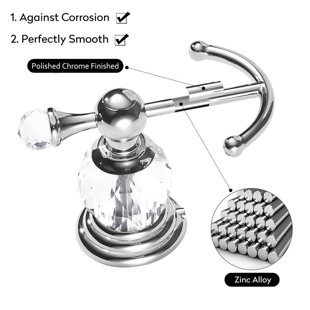 Crystal Towel Hook Chrome, Bath Robe Hook, Silver Bathroom Wall Hooks Double ...