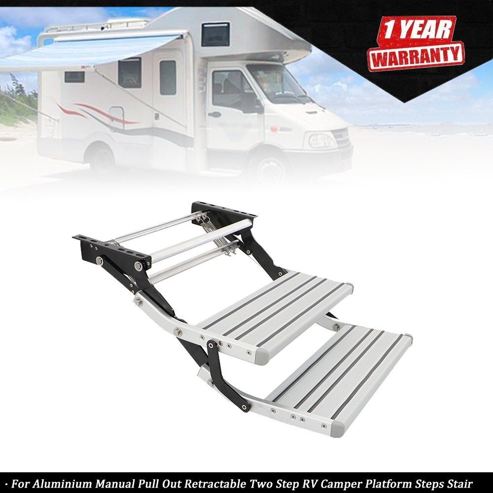 Aluminium Manual Pull Out Retractable 2 Steps RV Camper Platform Steps Stair New