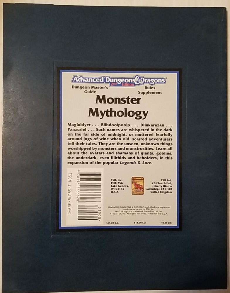 Advanced Dungeons & Dragons 2nd Edition Monster Mythology PB 2128