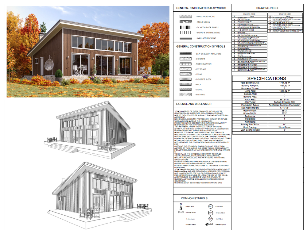 Charming Backyard Cabin 3 Bed, 1 Bath, Architectural Build Plans PDF Download