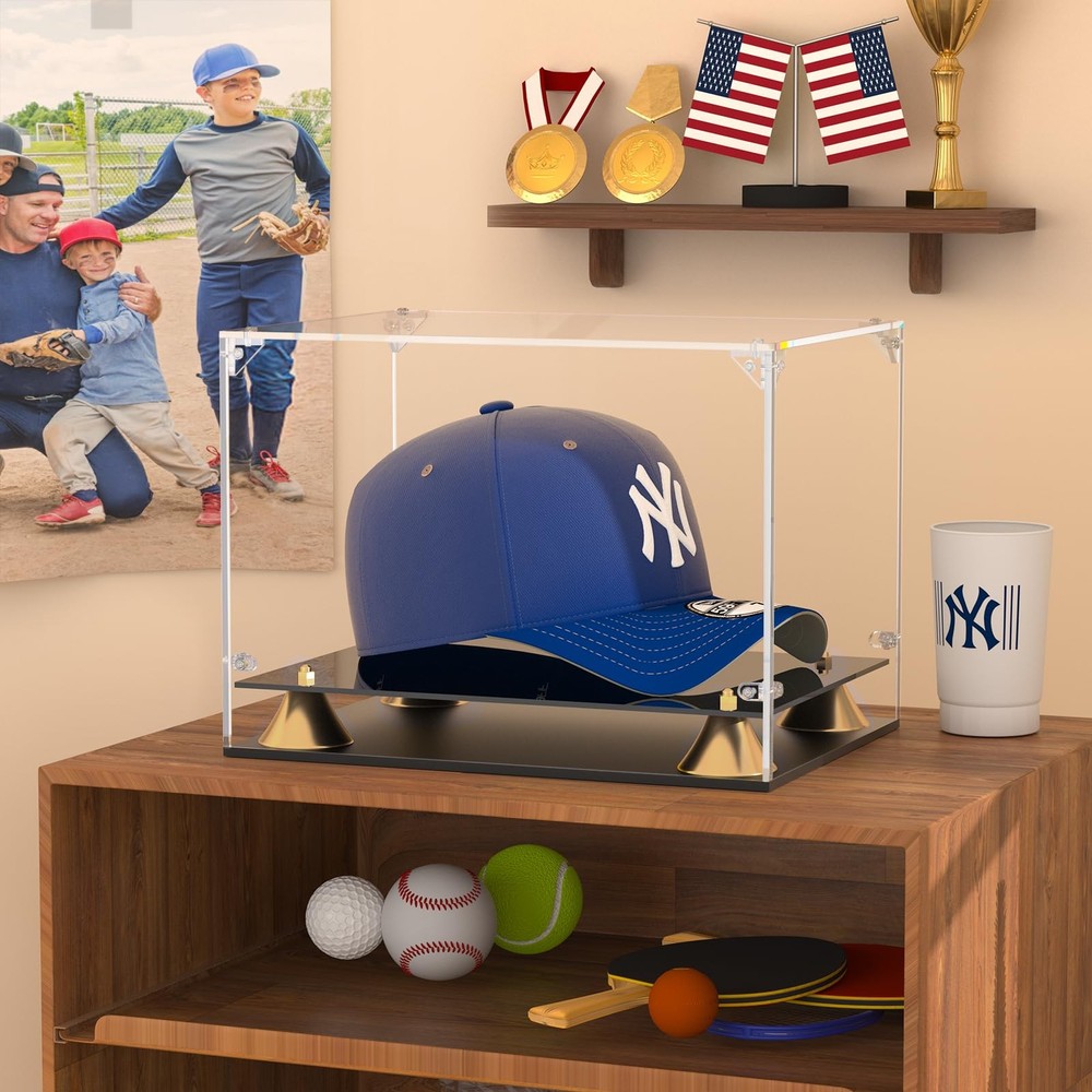 Clear Hat Display Case Ã¢â‚¬â€œ Acrylic Baseball Cap Showcase with Double Bas...