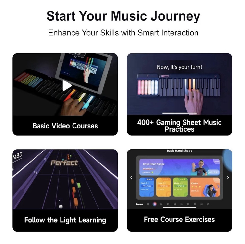 PopuPiano White Smart Piano Keyboard Full Set