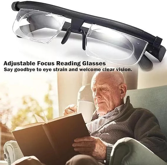 Dial Adjustable Glasses Variable Focus For Reading Distance Vision Eyeglasses US