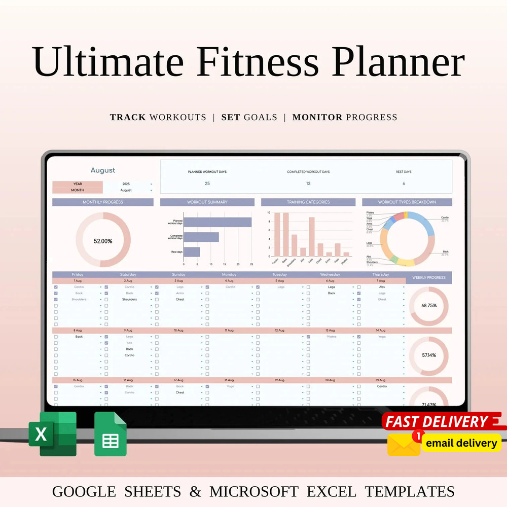 Fitness Planner Template Spreadsheet for Google Sheets & Excel