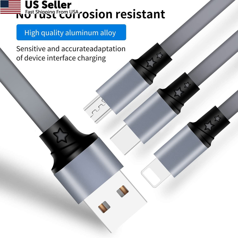 Multi Charging Cable,Retractable USB A to 3 in 1 3.3ft, (3.3ft/Gray)