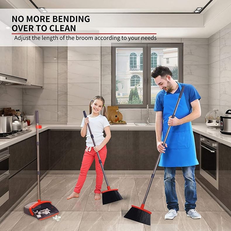 Brooms with Dustpan Combo Set， with 52" Long Handle, Dustpan Teeth with self-...