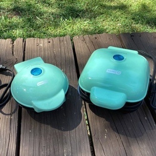Dash Aqua Mini Waffle Maker and Griddle Set Aqua Teal