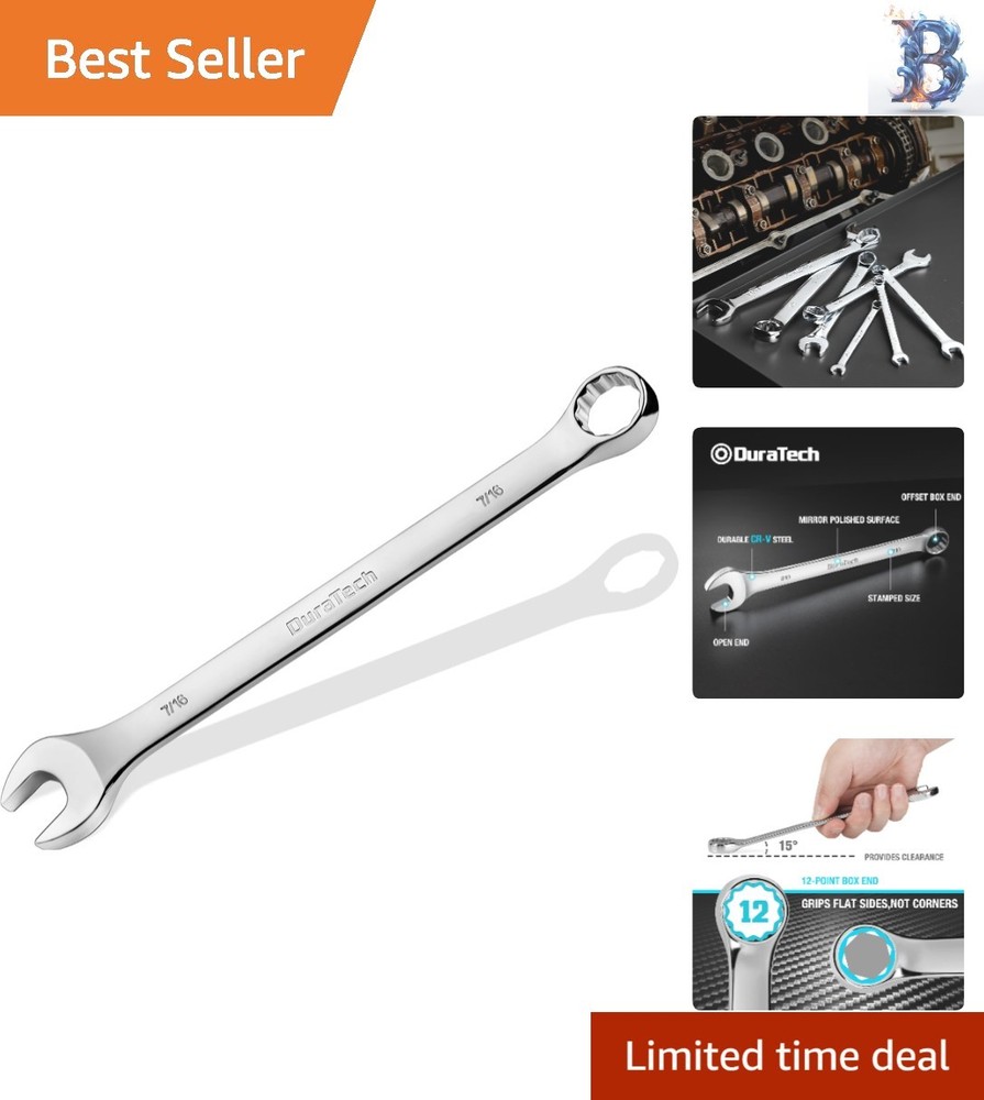 Precision 7/16 Inch 12-Point Offset Wrench - Chrome Vanadium, Polished Finish