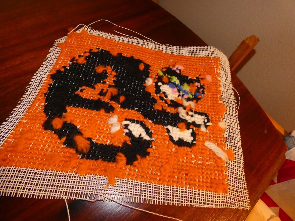 Black Cat Needlepoint Panel Hand Sewn