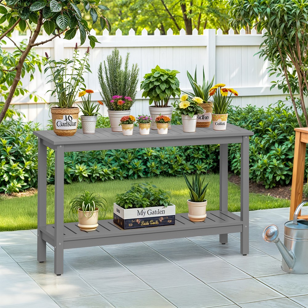 48'' Console Table Entryway Sofa Side Table w/ 2 Storage Shelves Organizer Gray