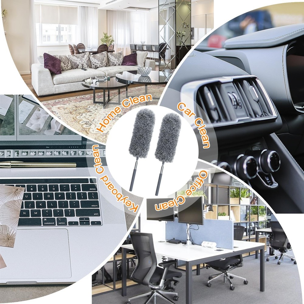 2 Pack Microfiber Feather Duster for Cleaning, with Extendable Pole, Hand Was...