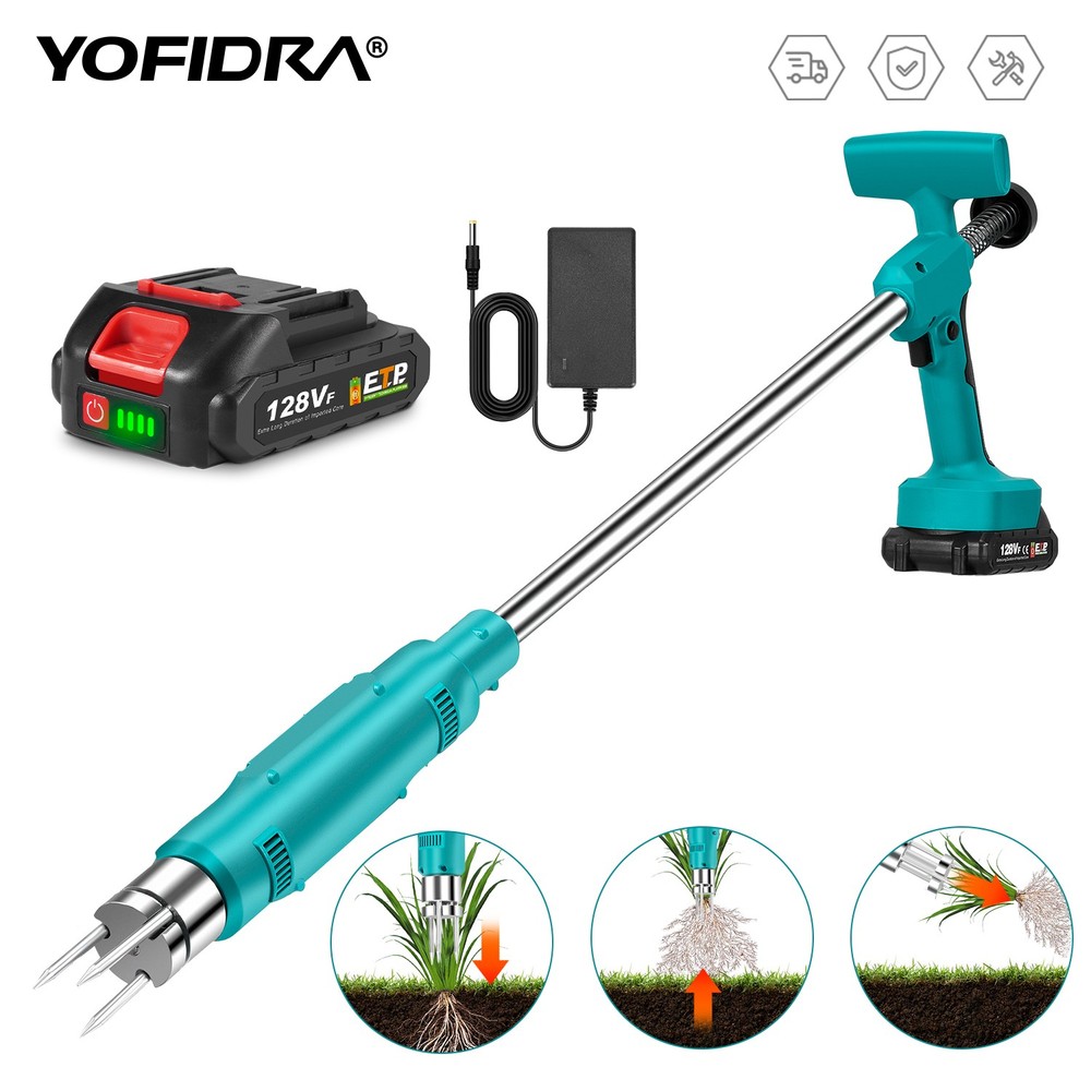 3 Claw Stand Up Long Handle Electric Weed Puller Picker Grabber With 2Batteries