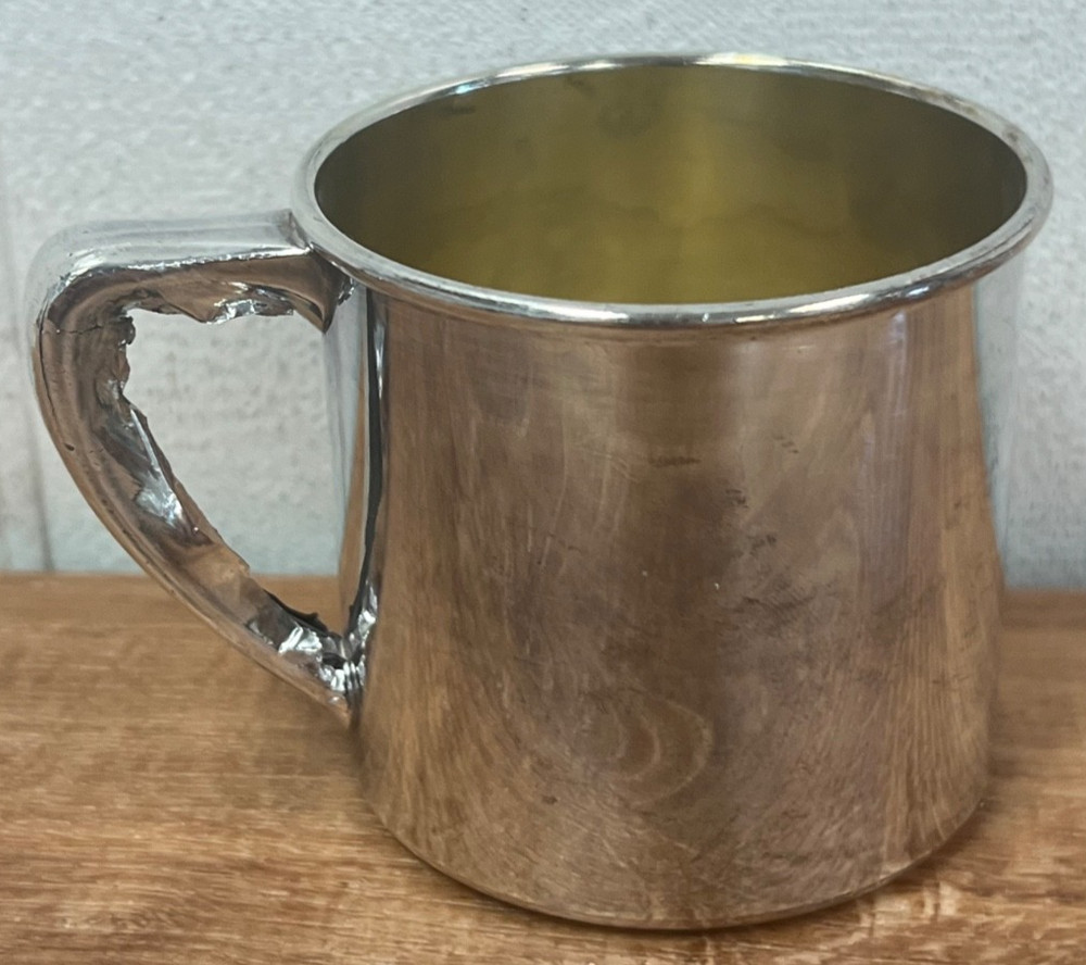 Community Baby Mug Silverplate EPNS Solid Pattern Goldtone Interior 00300