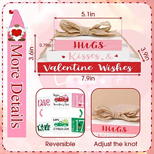 Valentines Tiered Tray Decor,Reversible Stack Blocks for Table Kitchen