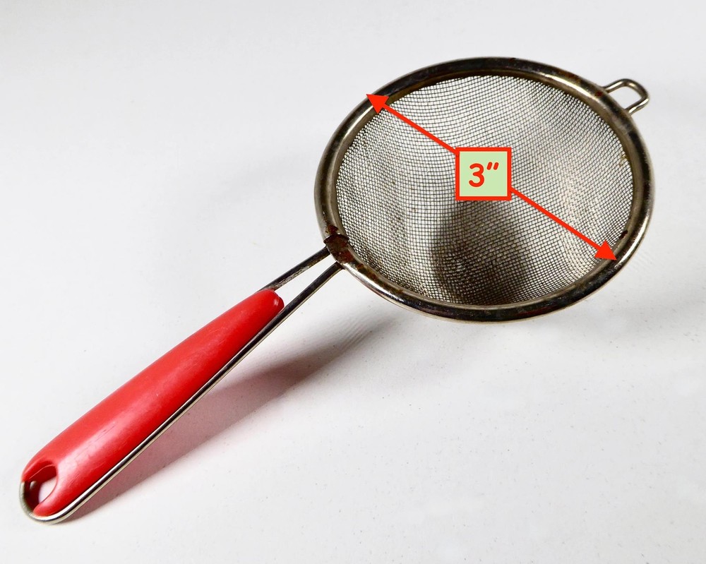 Vintage Tiny Hand Held Sifter or Sieve Fine Mesh Red Handle