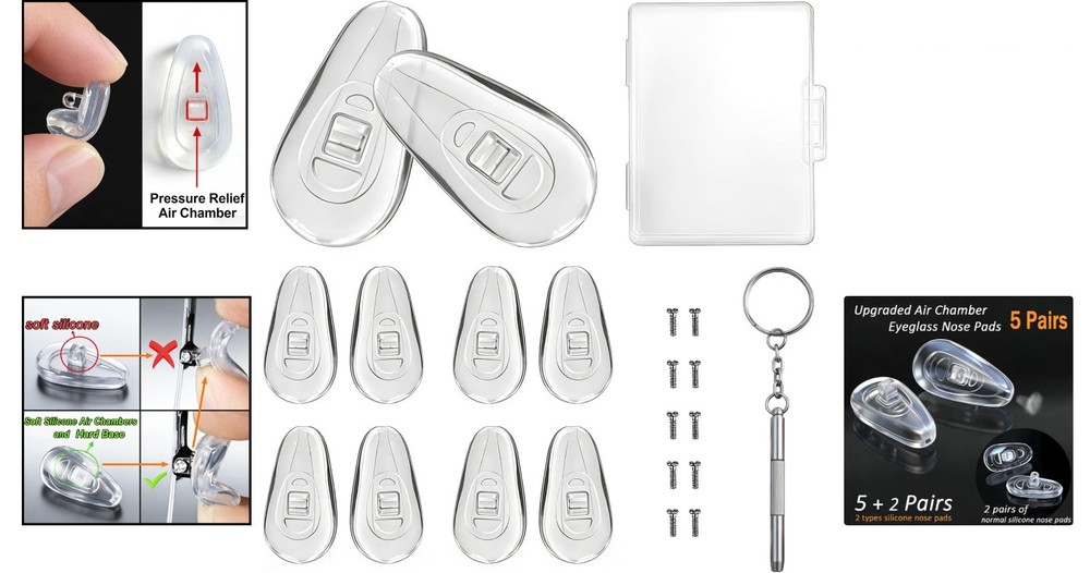 5-Pair Replacement Nose Pad Kit - Silicone & Multi-Functional Tool
