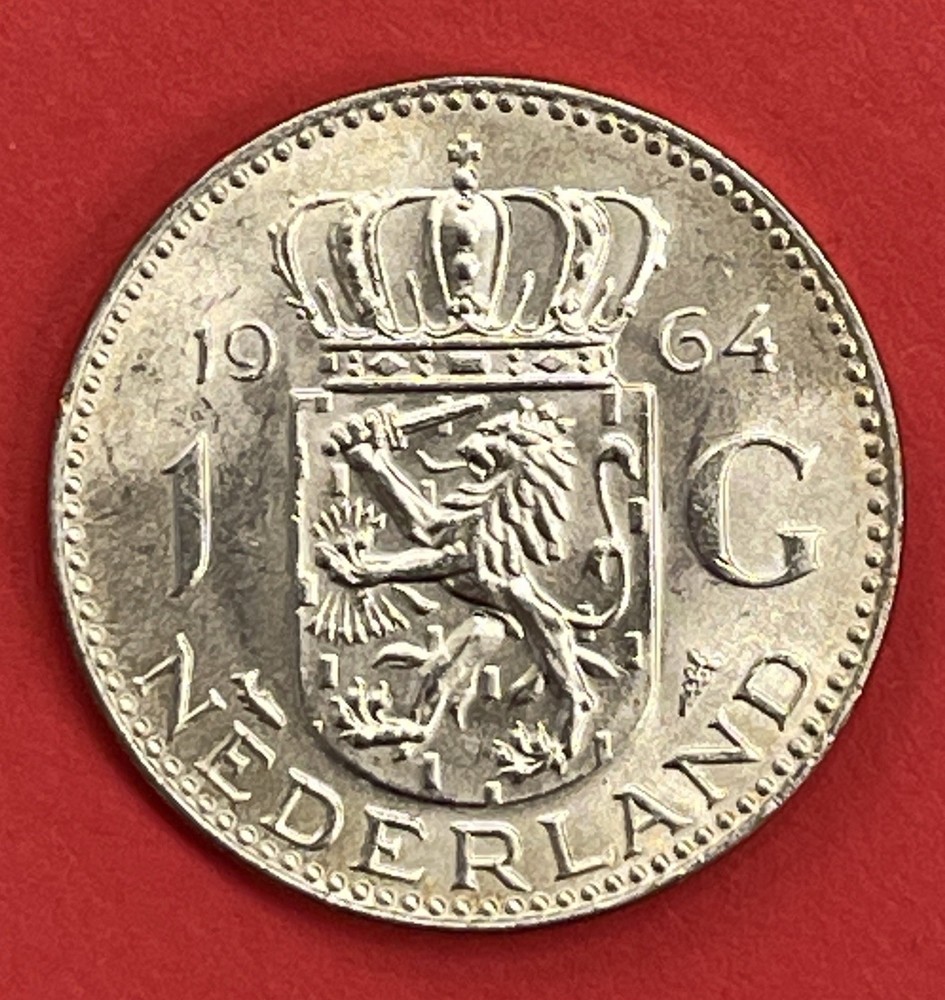 1964 Silver Netherlands 1 Gulden, Uncirculated.