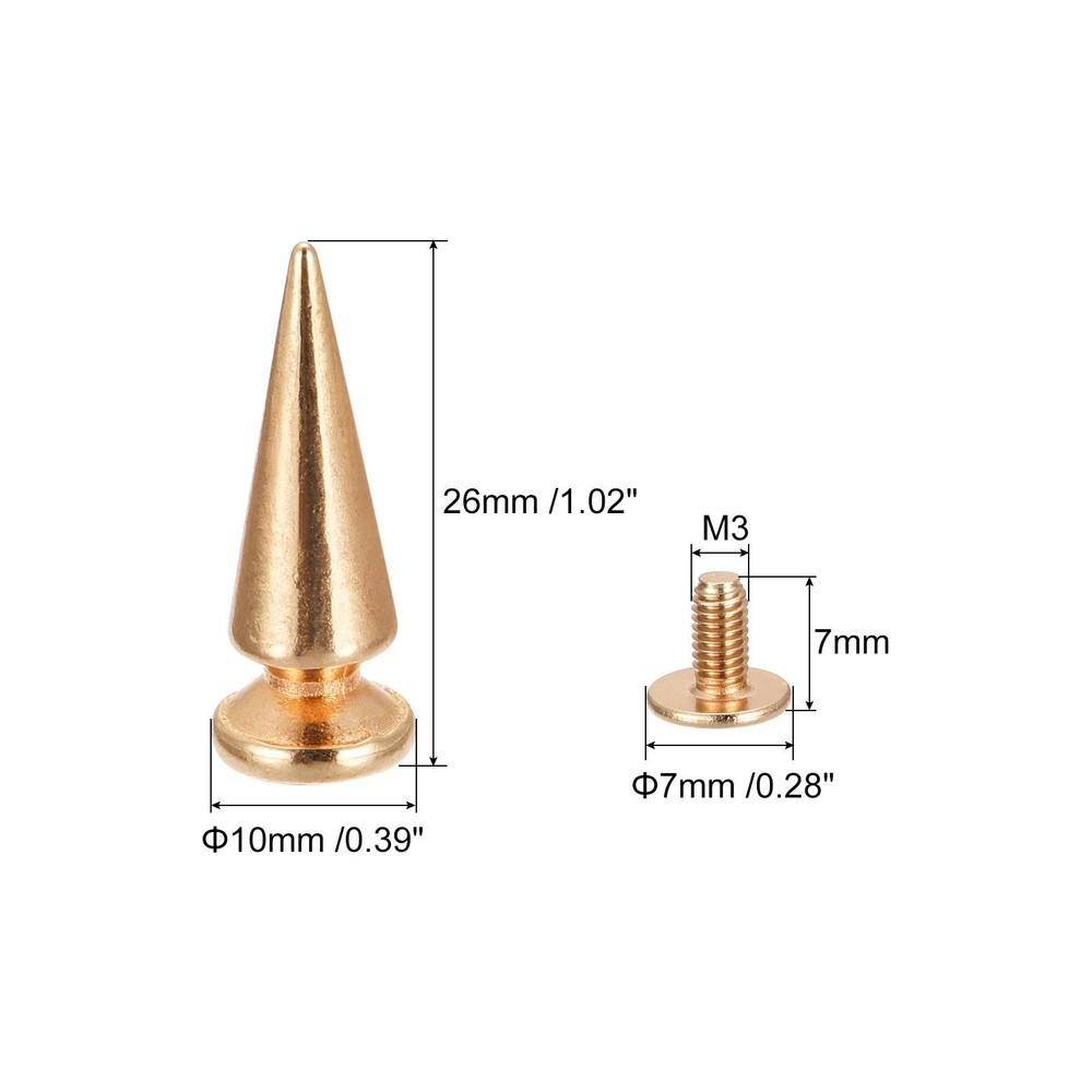 10x26mm Screw Back Rivets, 30 Set Solid Leather Studs DIY Gold Tone