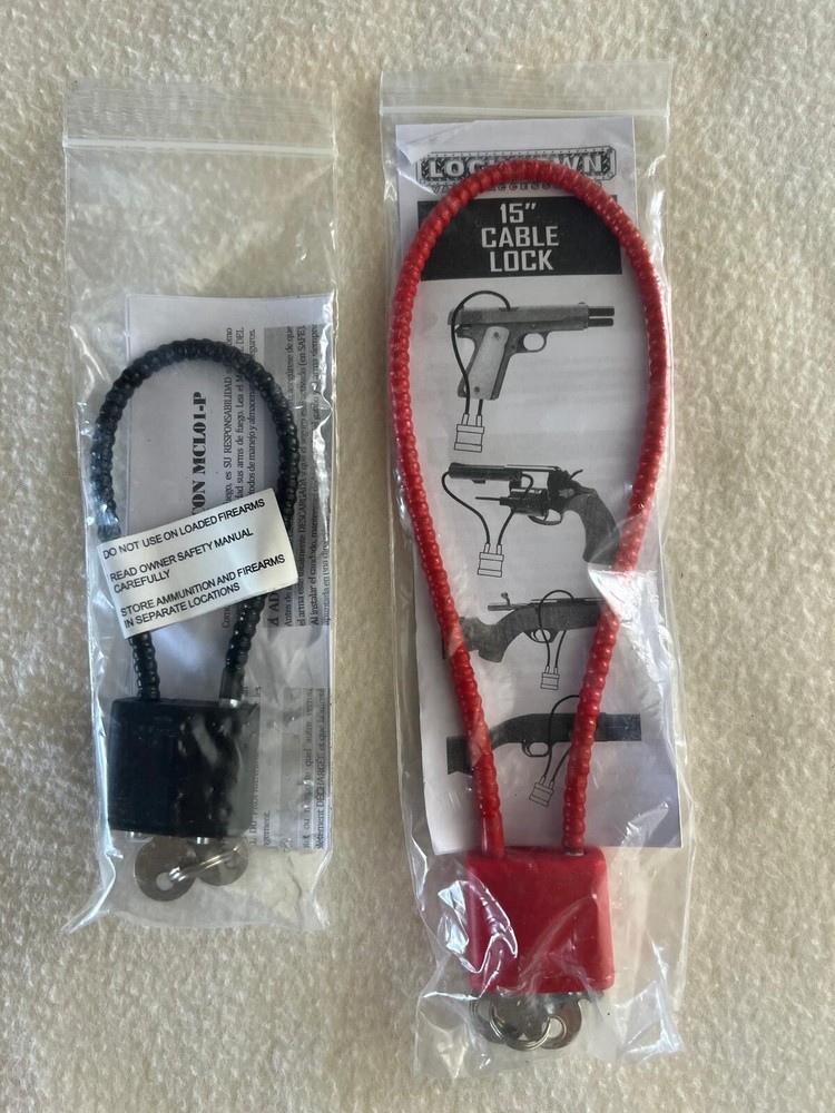 Set 2pc, Gun Safety Cable Locks, Both With 2 Keys