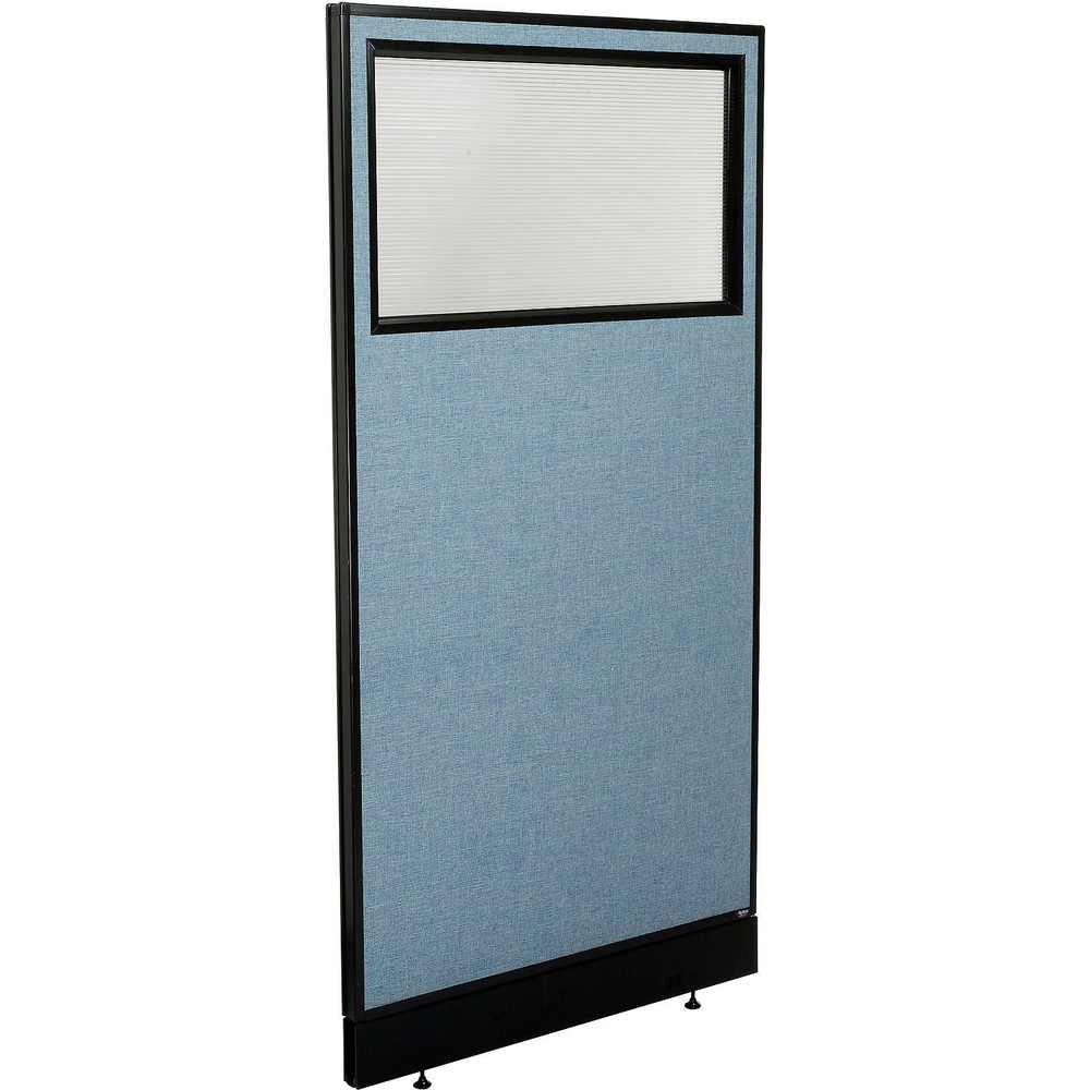 36-1/4"W x 76"H Office Partition Panel with Partial Window Pass-Thru Cable Blue