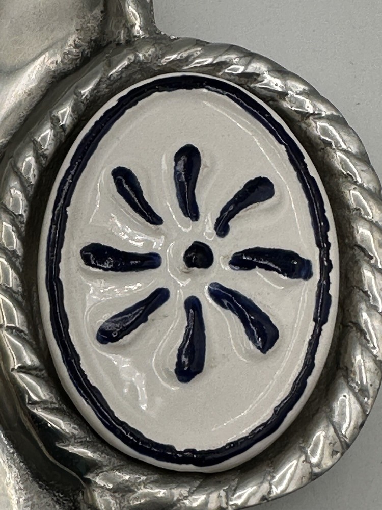 Pewter Mexicano Platter With Ceramic Tile Handle Embellishments